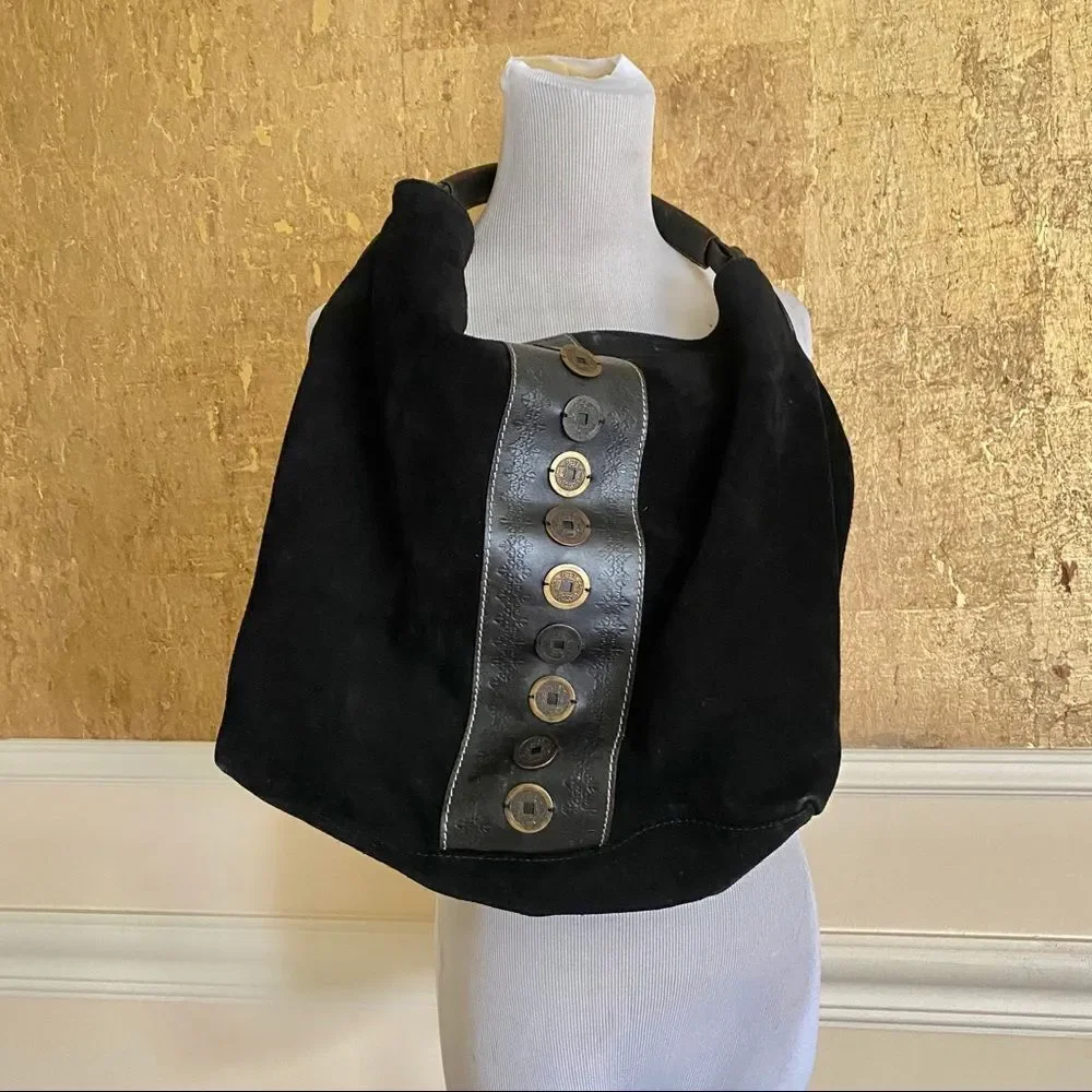CHICO’S boho black suede leather hobo bag